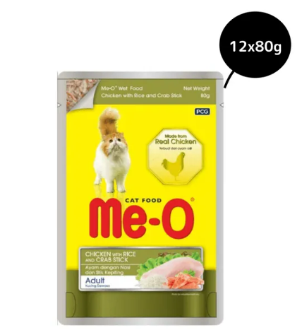 Me-O Chicken with Rice & Crab Stick Adult Cat Wet Food - 80g Packs