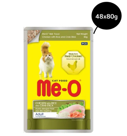Me-O Chicken with Rice & Crab Stick Adult Cat Wet Food - 80g Packs