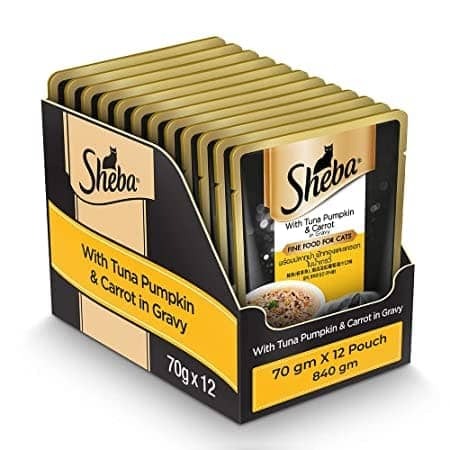 Me-O Delite Tuna with Bonito in Jelly and Sheba Tuna Pumpkin & Carrot In Gravy Rich Premium Adult Fine Cat Wet Food Combo