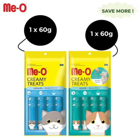 Me-O Creamy Chicken & Liver and Creamy Bonito Cat Treat Combo