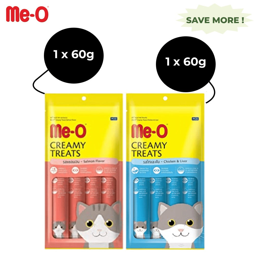 Me-O Creamy Salmon and Chicken & Liver Cat Treat Combo