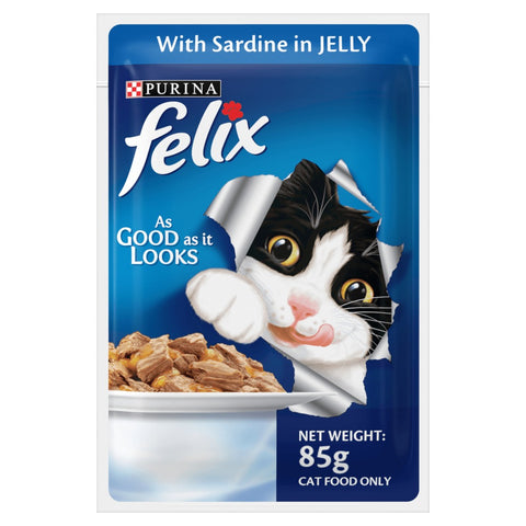 Me-O Delite Tuna with Bonito in Jelly and Purina Felix Sardine with Jelly Adult Cat Wet Food Combo (12+12)