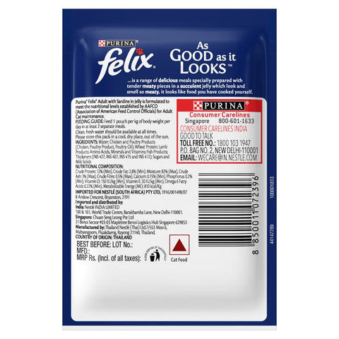 Me-O Delite Tuna with Bonito in Jelly and Purina Felix Sardine with Jelly Adult Cat Wet Food Combo (12+12)