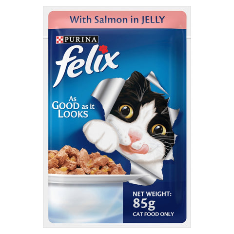Me-O Delite Tuna with Crab Sticks in Jelly and Purina Felix Salmon with Jelly Adult Cat Wet Food Combo (12+12)