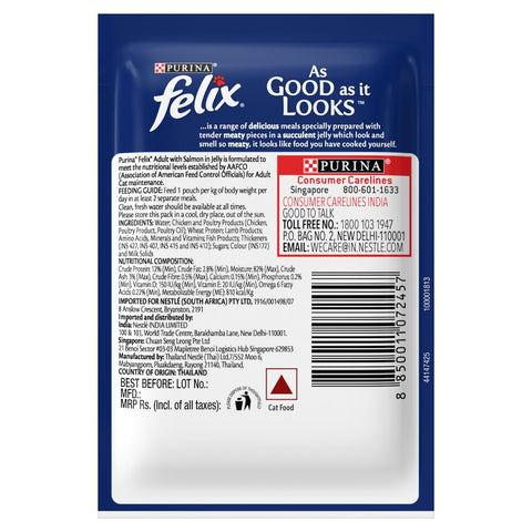 Me-O Delite Tuna with Crab Sticks in Jelly and Purina Felix Salmon with Jelly Adult Cat Wet Food Combo (12+12)