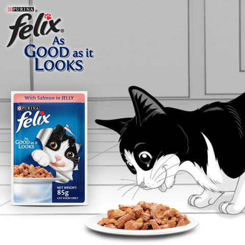 Me-O Delite Tuna with Crab Sticks in Jelly and Purina Felix Salmon with Jelly Adult Cat Wet Food Combo (12+12)
