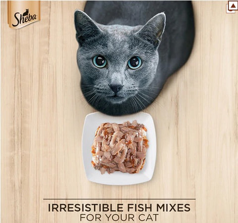 Me-O Delite Tuna with Crab Sticks in Jelly and Sheba Fish with Sasami Premium Cat Wet Food Combo