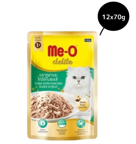 Me‑O Delite Tuna with Chicken Flake in Jelly for Adult Cat - 70g Packs