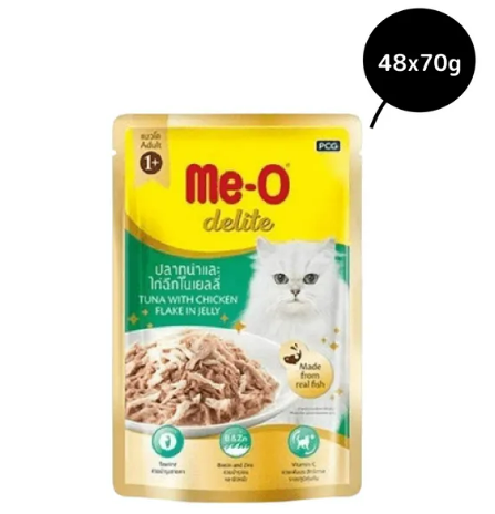 Me‑O Delite Tuna with Chicken Flake in Jelly for Adult Cat - 70g Packs