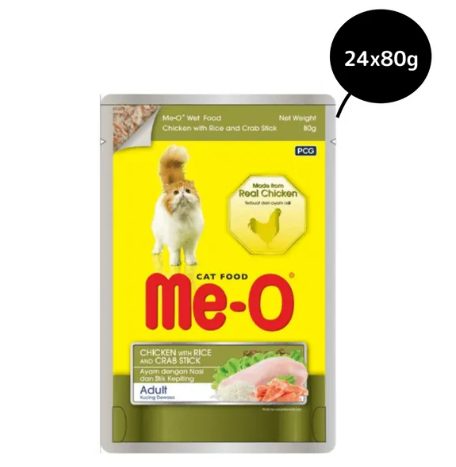 Me-O Chicken with Rice & Crab Stick Adult Cat Wet Food - 80g Packs
